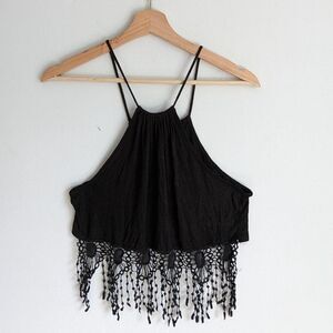Nella Fantasia Black Crochet Halter Crop Top